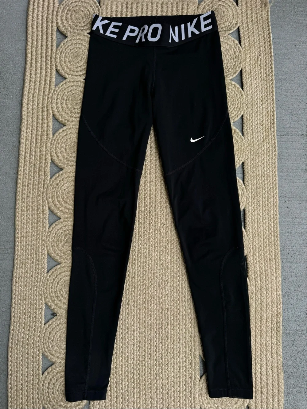 Nike Pro Black Dri-Fit Leggings Mesh Panels Wide Waistband M